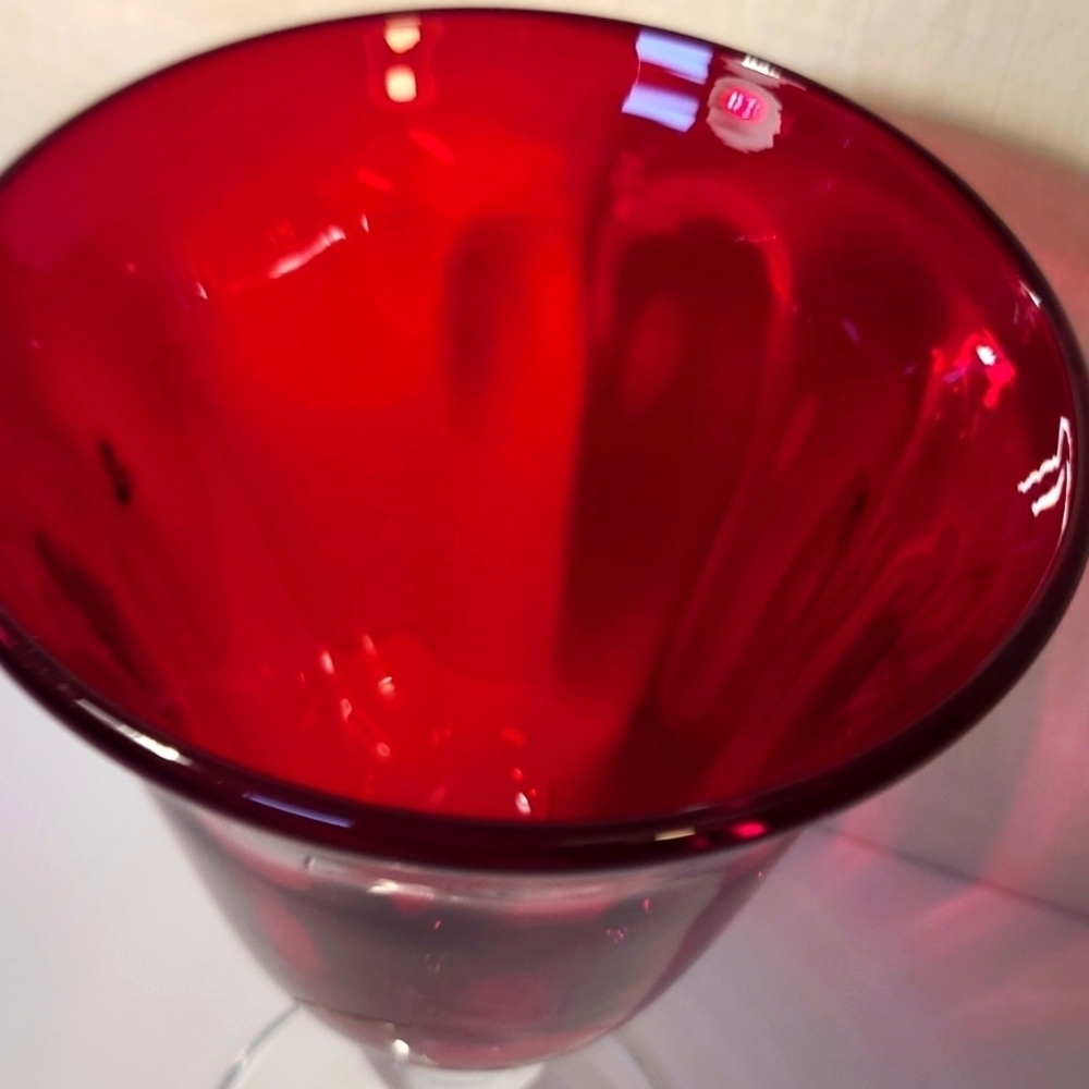 One hand blown ruby red goblet. - Picture 2 of 5